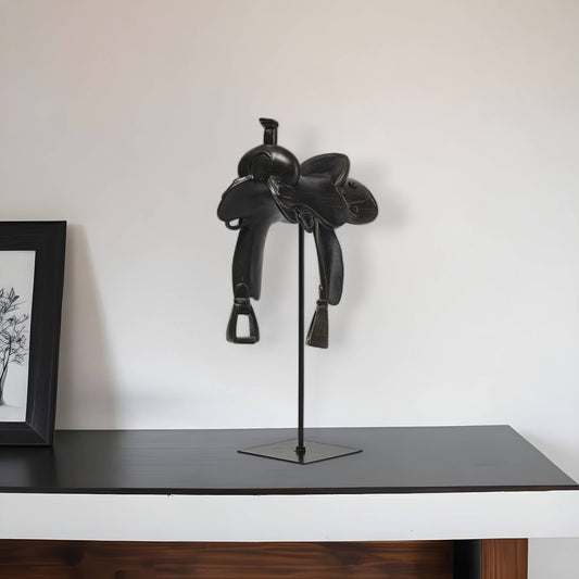Black Metal and Resin Western Horse Saddle Sculpture