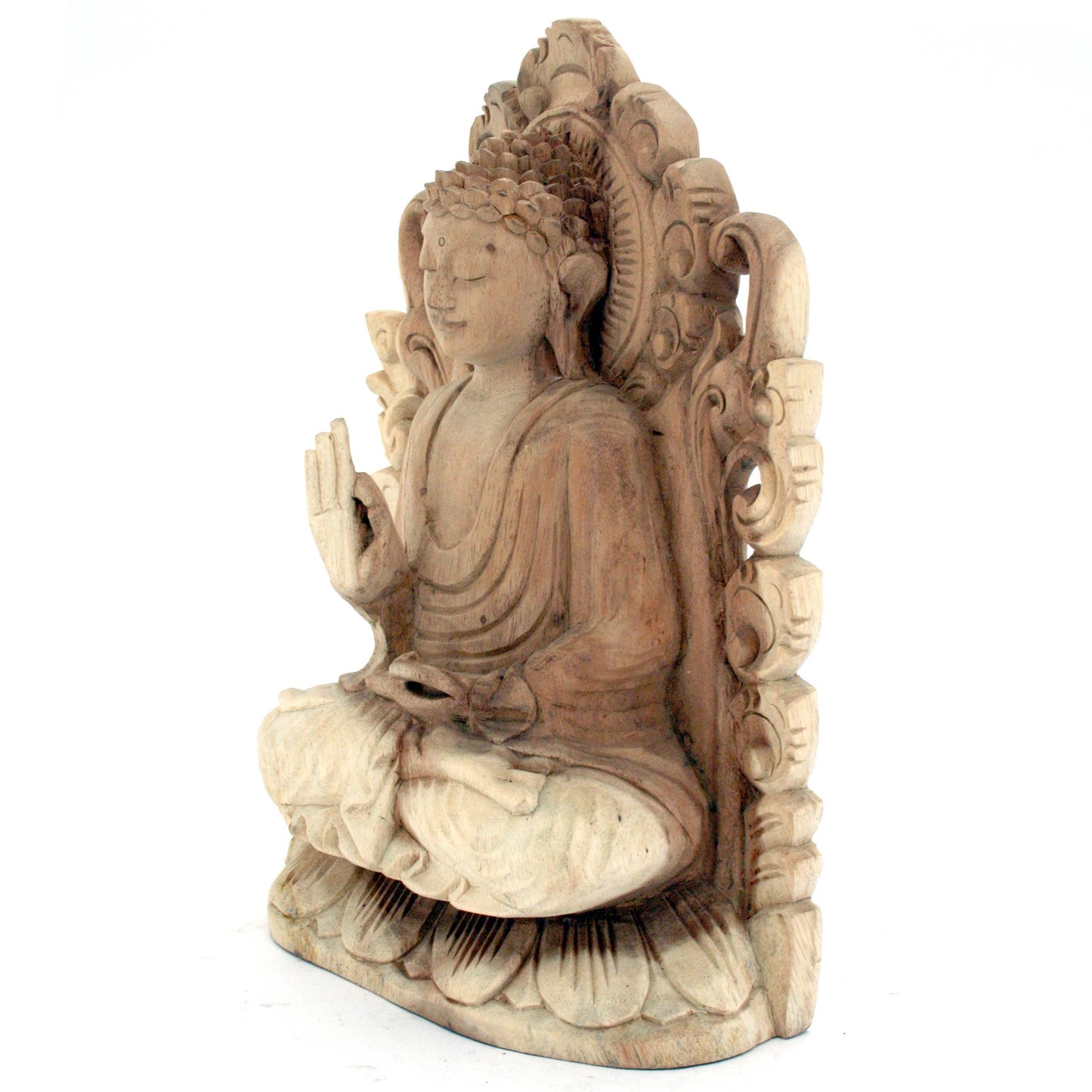 Peaceful, Protection - Hand Carved - Wood Wall Buddha