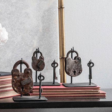 Who holds Your Key? Vintage Lock & Keys on Stand (Set of 3)