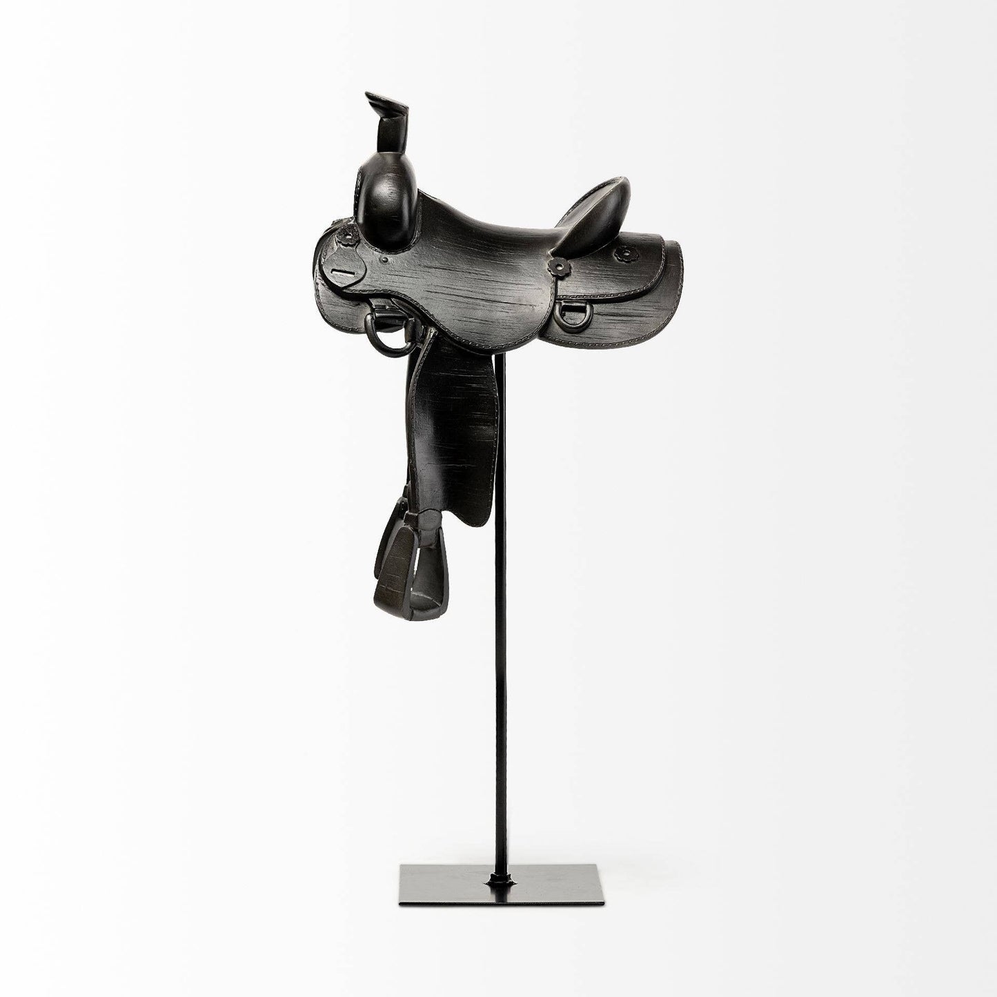 Black Metal and Resin Western Horse Saddle Sculpture