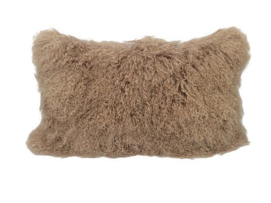 Almohada de piel de cordero tibetana auténtica de color beige de 17" con respaldo de microfibra