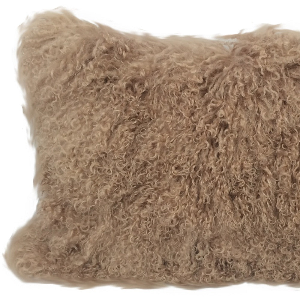 Almohada de piel de cordero tibetana auténtica de color beige de 17" con respaldo de microfibra