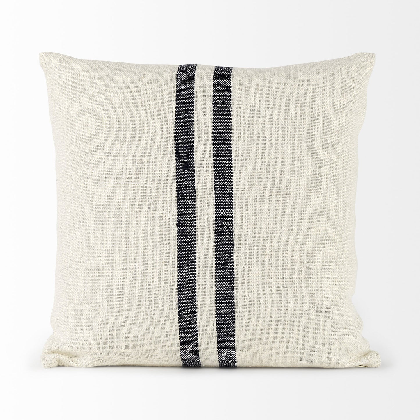 Beige And Central Blue Stripes Square Accent Pillow Cover