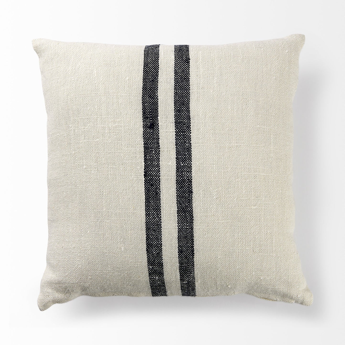 Beige And Central Blue Stripes Square Accent Pillow Cover