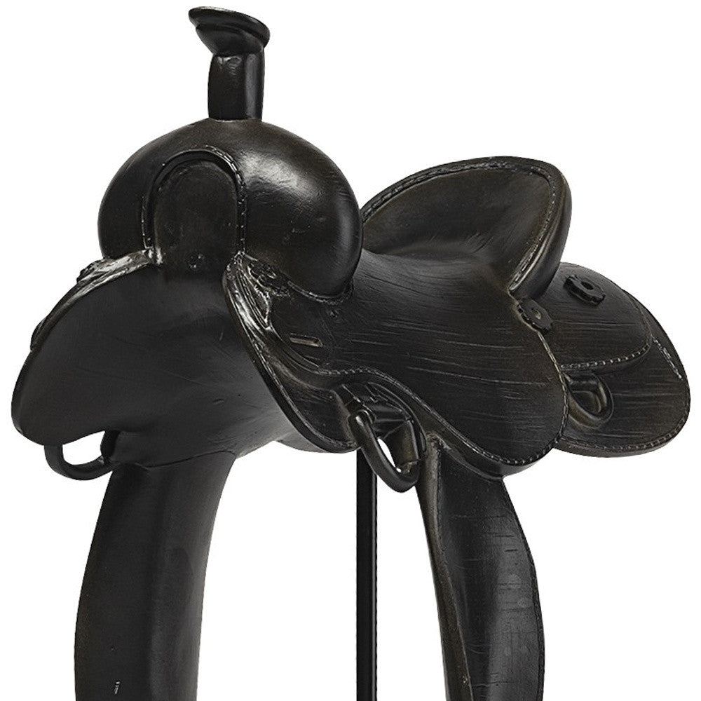 16" Black Metal and Resin Horse Saddle Tabletop Sculpture