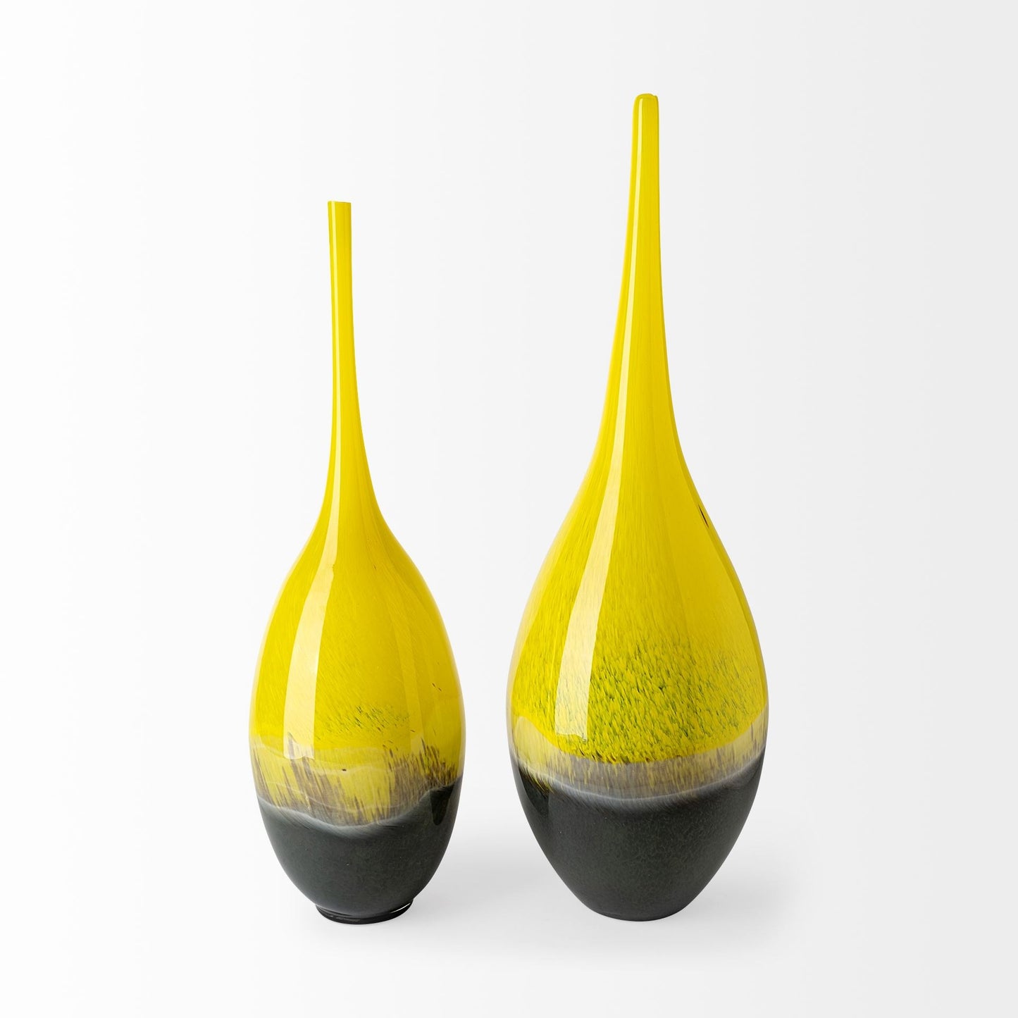 19" Lovely Yellow and Gray Handblown Spunglass Vase