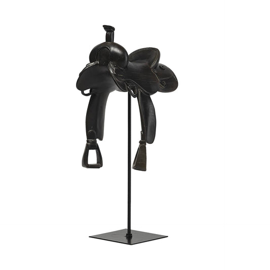 Black Metal and Resin Western Horse Saddle Sculpture