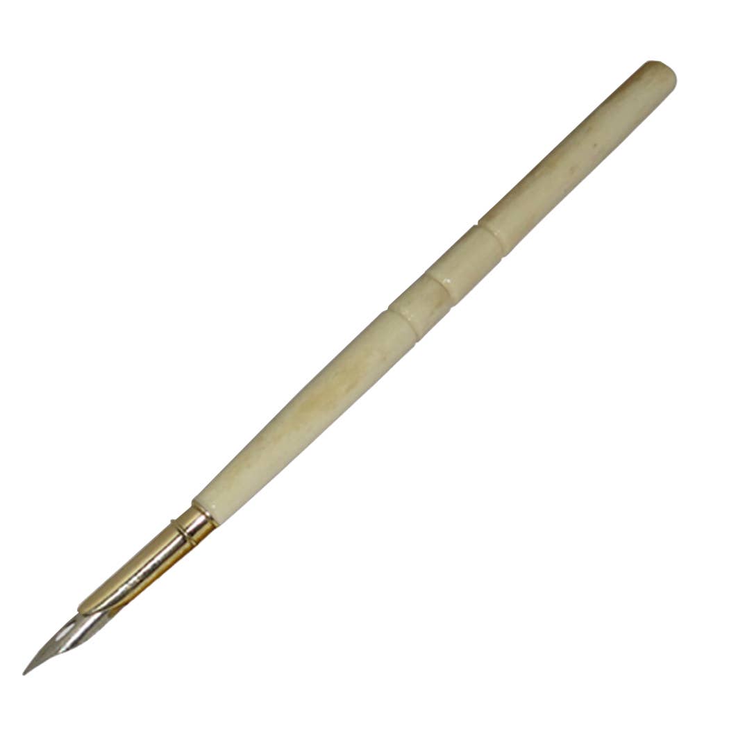 3-1/2" Polished Brass Pen Holder w/ Bone Nib Pen